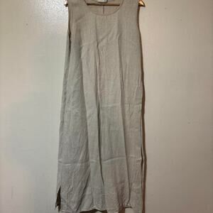 Vintage 80s Studio Ease Beige Linen Lightweight Summer Dress Size 14